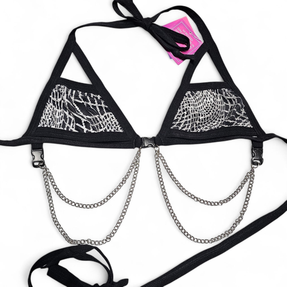 NEW Lyte Couture Black Chain Detail Bra Rave Destival Top O/S